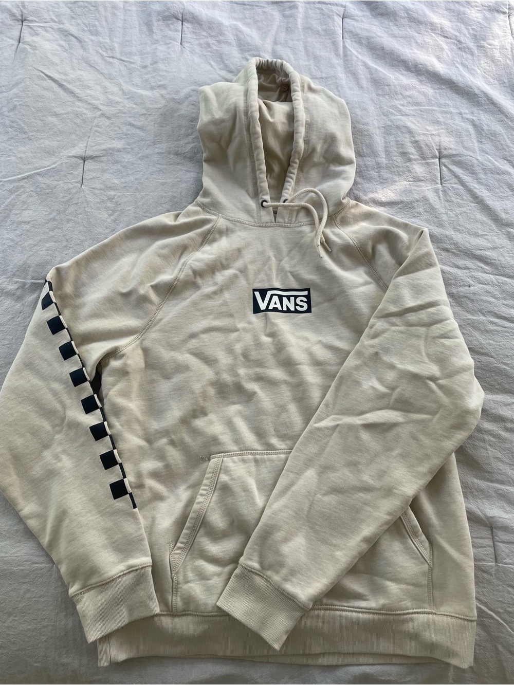 Vans Cream Hoodie with Black Checker Sleeve